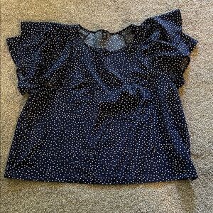 SHEIN Navy and White Polka Dot Blouse